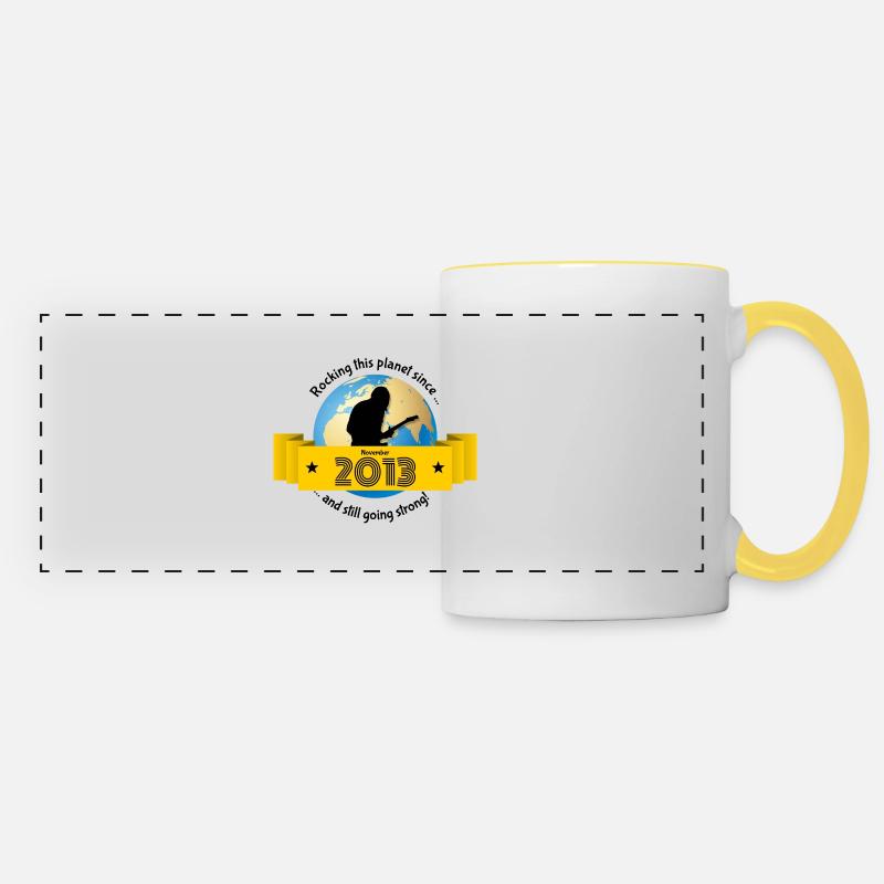 10th Birthday Rocking this planet since 11/2013 - Panoramic Mug - white/yellow