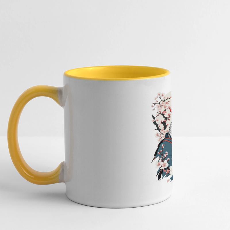 Coq Vintage samouraï Ukiyo-E Style Design Mug panoramique contrasté et blanc