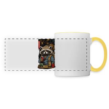 Waschbär Japanischer Sake und Vintage Kunst - Panoramatasse - Weiß/Gelb - Vorne