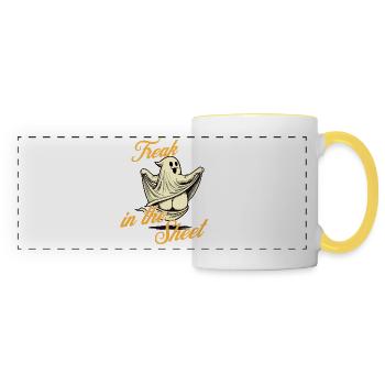 Freak dans la feuille drôle de conception fantôme - Mug panoramique contrasté et blanc - blanc/jaune - Devant