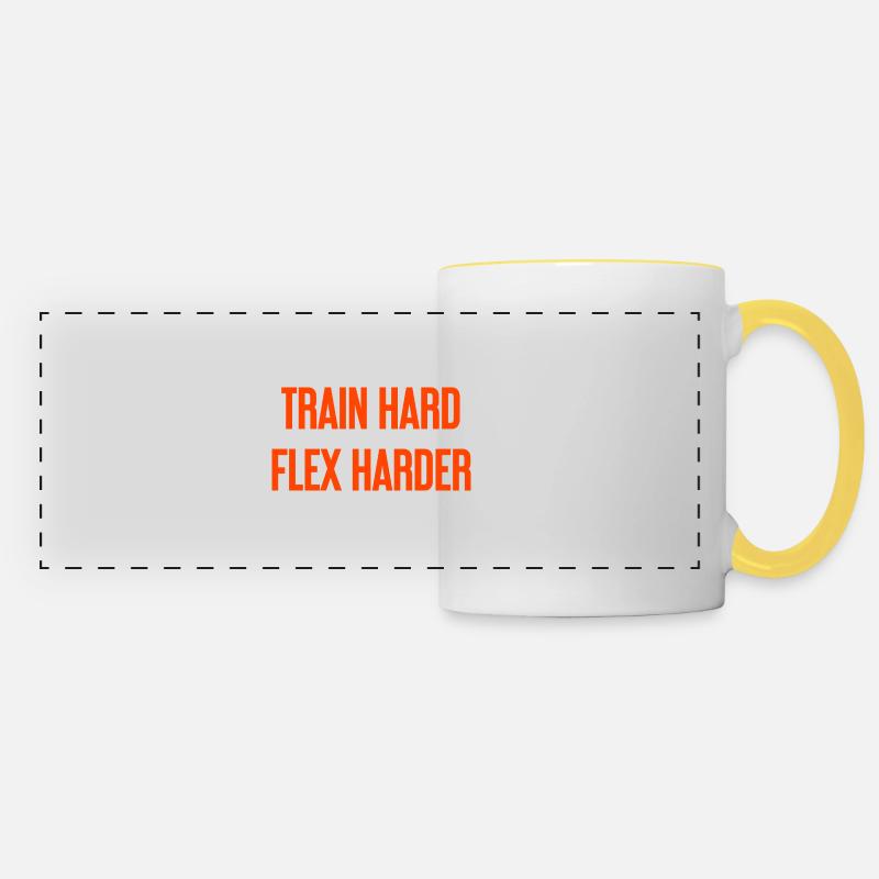 Train Hard Flex Harder - Panoramatasse - Weiß/Gelb