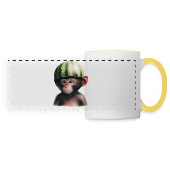 Monkey with watermelon - Panoramic Mug - white/yellow - Front