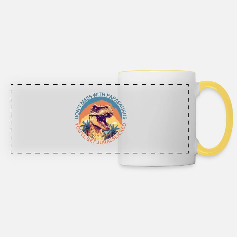 Funny Papa Papasaurus Dino Dinosaur Gift - Panoramic Mug - white/yellow