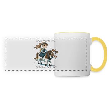 GIRL COW RUN FAST MY SCHOOL BEGINS - Panoramic Mug - white/yellow - Front