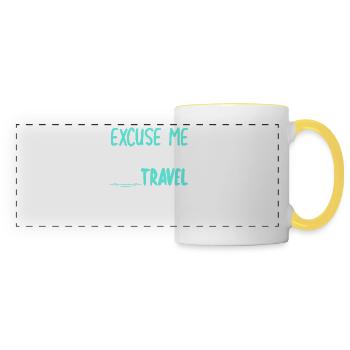 Excusez-moi pendant que je voyage dans le monde - Mug panoramique contrasté et blanc - blanc/jaune - Devant