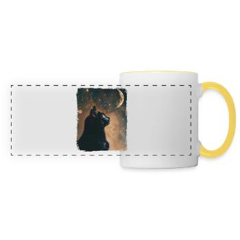 Chat noir Animal étoiles pleine lune nuit ciel étoilé - Mug panoramique contrasté et blanc - blanc/jaune - Devant