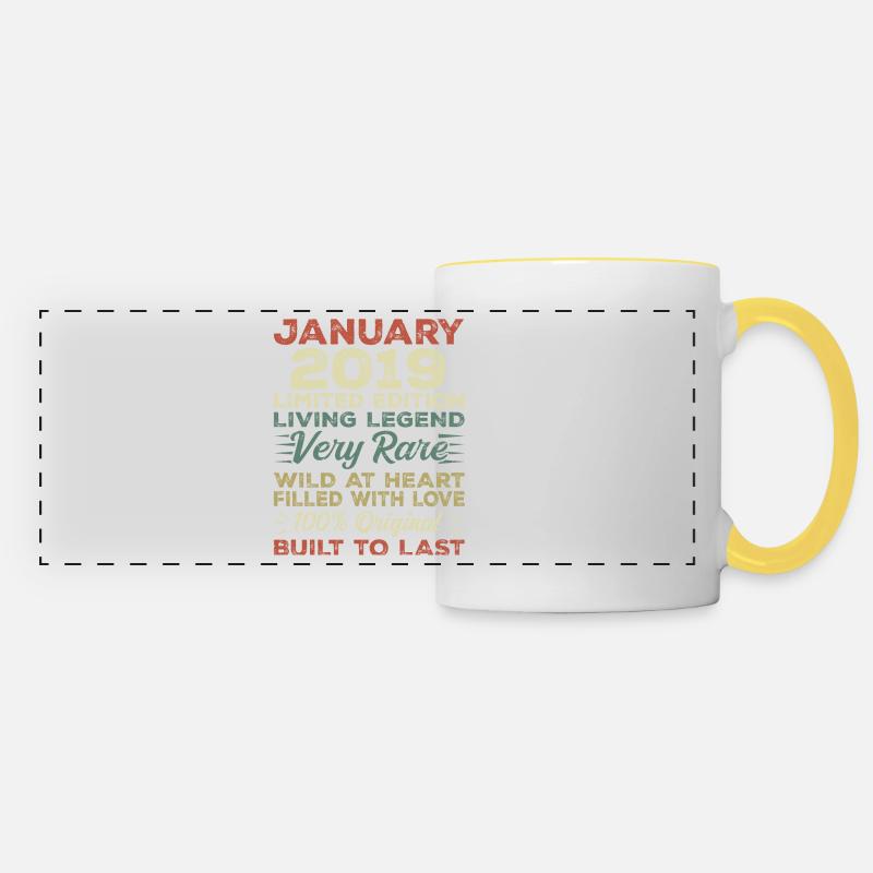 Januar 2019 Geburtstag - Januar 2019, January 2019 - Panoramatasse - Weiß/Gelb