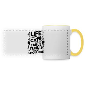 Tennis de table dicton, blague de chat, cadeau de tennis de table - Mug panoramique contrasté et blanc - blanc/jaune - Devant