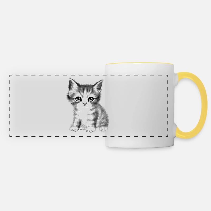 Kitty cat black-white fluffy sweet cute - Panoramic Mug - white/yellow