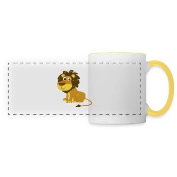 Lion Grand Papa lion Bébé lion Enfants Fort Lion - Mug panoramique contrasté et blanc - blanc/jaune - Devant