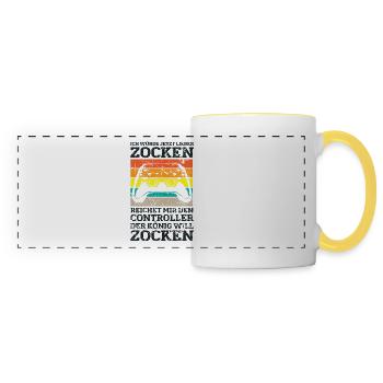 Der König will zocken Gamer Spruch mit Controller - Panoramatasse - Weiß/Gelb - Vorne