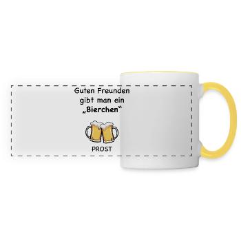 Guten Freunden gibt man ein Bierchen - Panoramatasse - Weiß/Gelb - Vorne