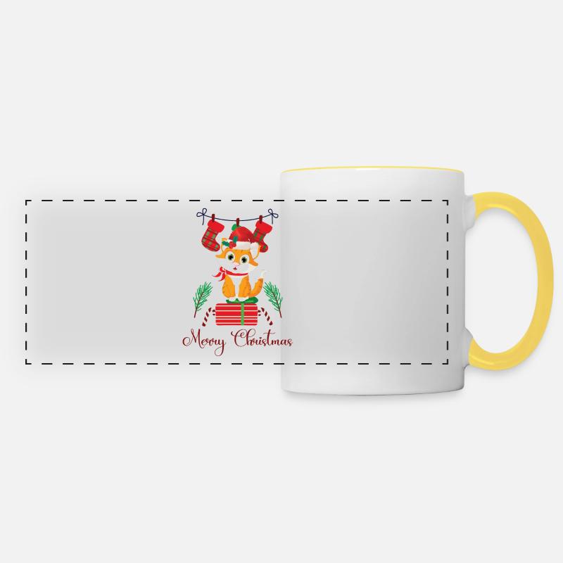 Christmas with a cat - Panoramic Mug - white/yellow