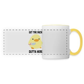 Canard et couverture - Canard au couteau Ente mit Messer - Mug panoramique contrasté et blanc - blanc/jaune - Devant