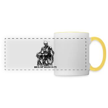 Skeleton in a wheelchair: no discrimination - Panoramic Mug - white/yellow - Front