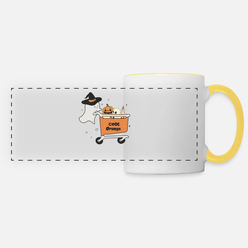 Halloween Ghost avec code de panier orange - Mug panoramique contrasté et blanc - blanc/jaune