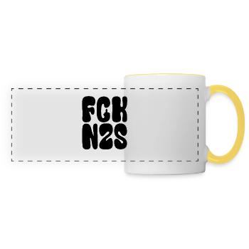 FCK NZS - Contre la droite - Plus jamais ça c’est maintenant - Mug panoramique contrasté et blanc - blanc/jaune - Devant