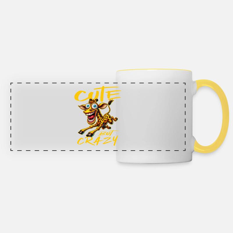 Cute but Crazy Giraffe Comic Style Funny Motif - Panoramic Mug - white/yellow