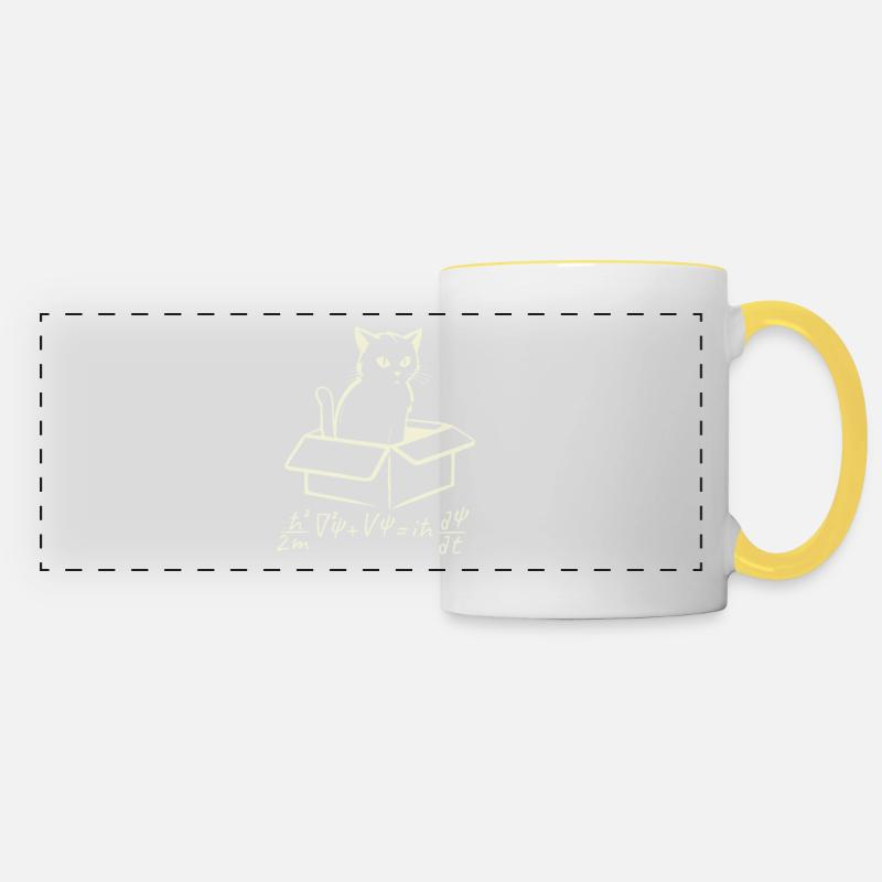 Le chat de Schrödinger - Mug panoramique contrasté et blanc - blanc/jaune