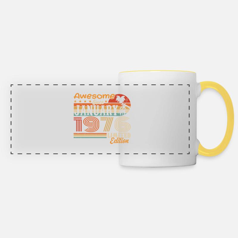 Geburtstagsgeschenk - geboren im Januar 1976 - Panoramatasse - Weiß/Gelb