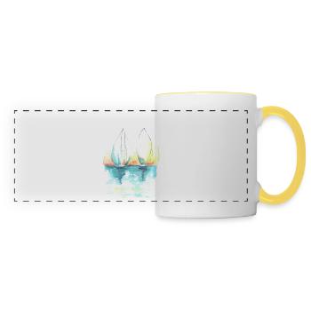 Two sailing boats - Mug panoramique contrasté et blanc - blanc/jaune - Devant