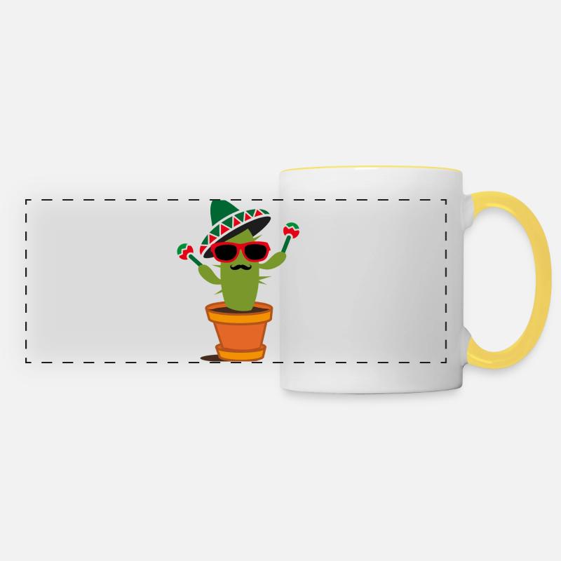 Funny cactus with sombrero and maracas - Panoramic Mug - white/yellow