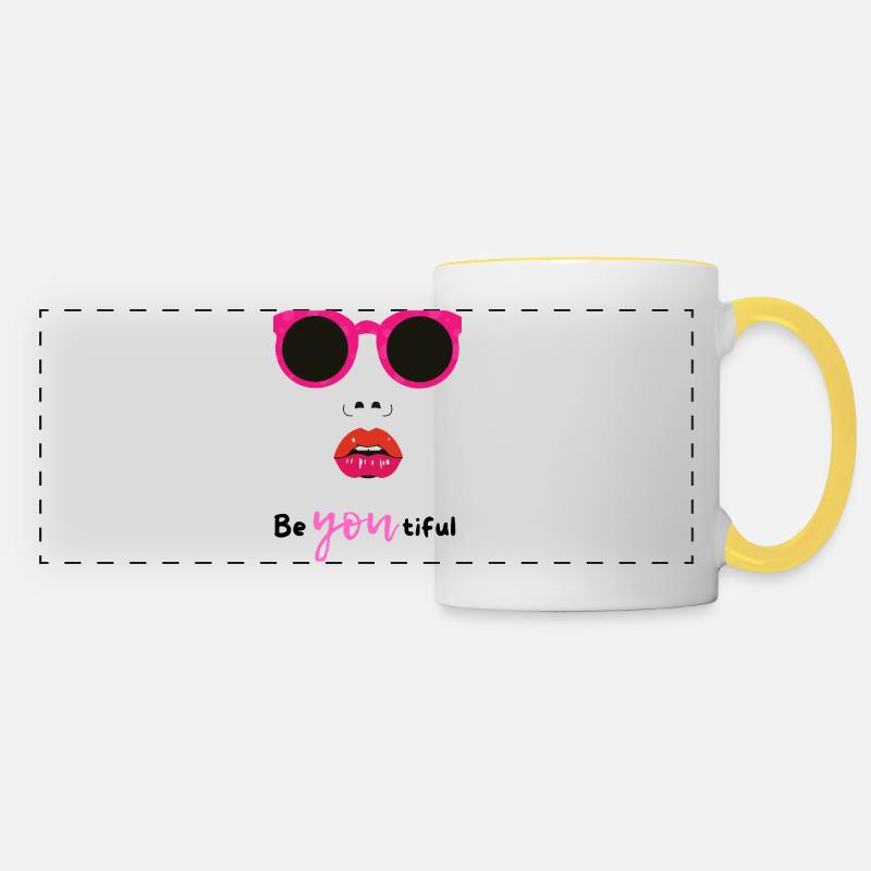 Female skull with sunglasses and lips - Panoramic Mug - white/yellow