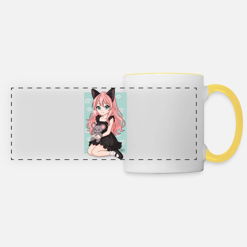 fille_chat - Panoramic Mug - white/yellow