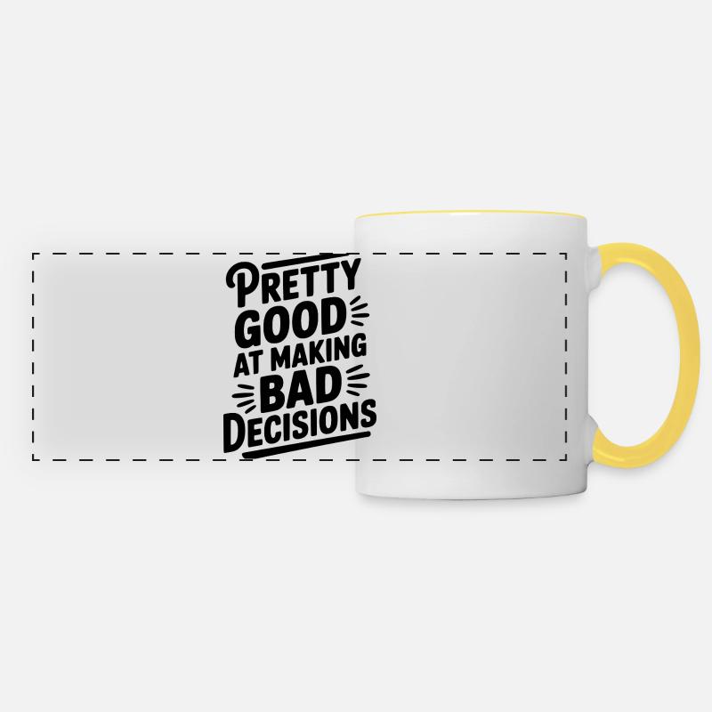Plutôt doué pour prendre de mauvaises décisions - Mug panoramique contrasté et blanc - blanc/jaune