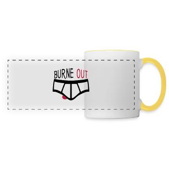 burne out burnout slip citation couille - Mug panoramique contrasté et blanc - blanc/jaune - Devant