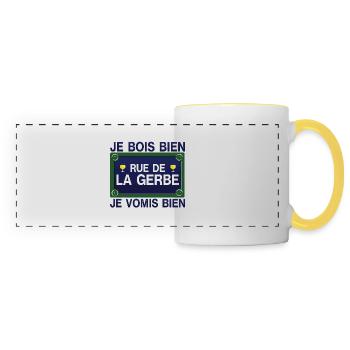 bois vomis bien plaque rue gerbe alcool humour - Mug panoramique contrasté et blanc - blanc/jaune - Devant
