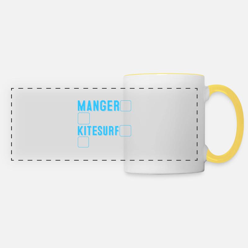 Manger, dormir, kitesurf, recommencer - Mug panoramique contrasté et blanc - blanc/jaune