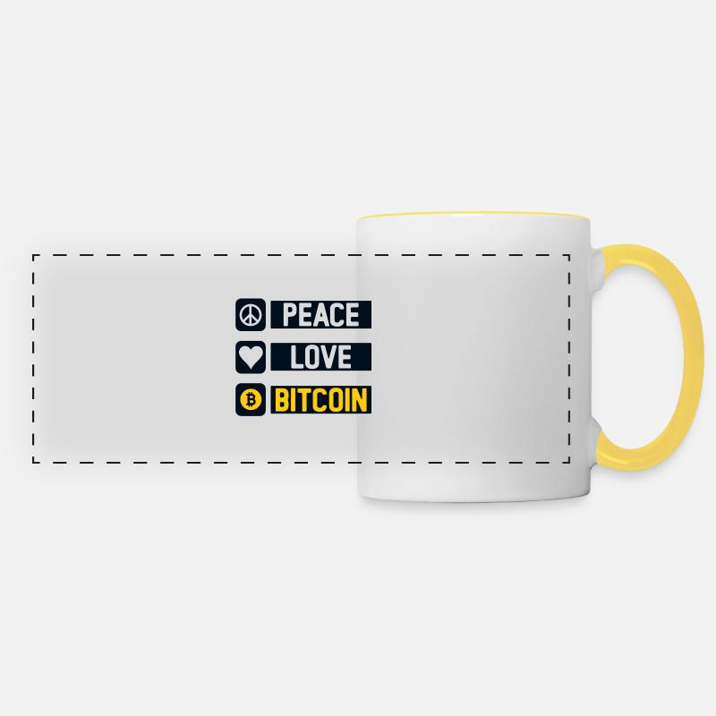 Peace Love Bitcoin - Panoramic Mug - white/yellow