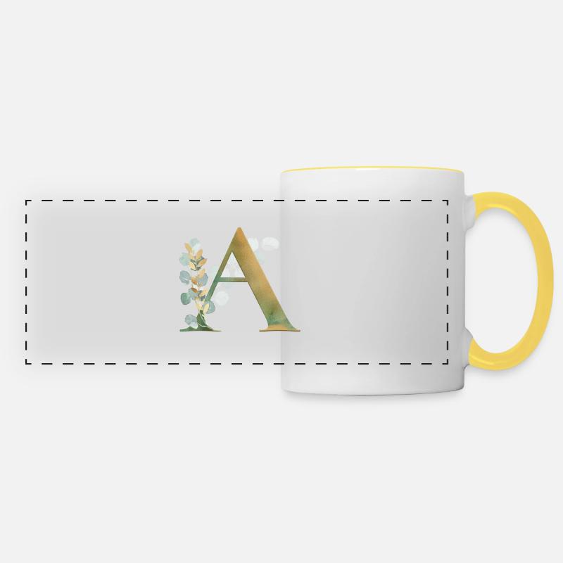 Personalisierbar Monogramm Eukalyptus A - Panoramatasse - Weiß/Gelb