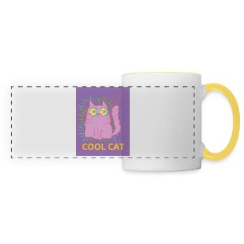purple cat - cool cat - Panoramic Mug - white/yellow - Front