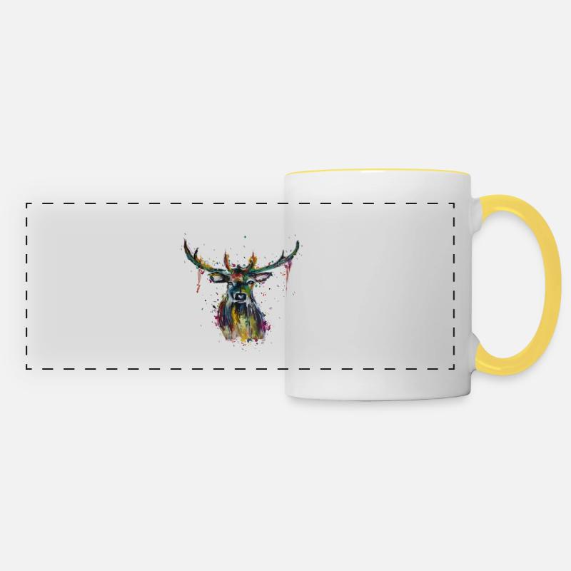 Colorful stag - Panoramic Mug - white/yellow
