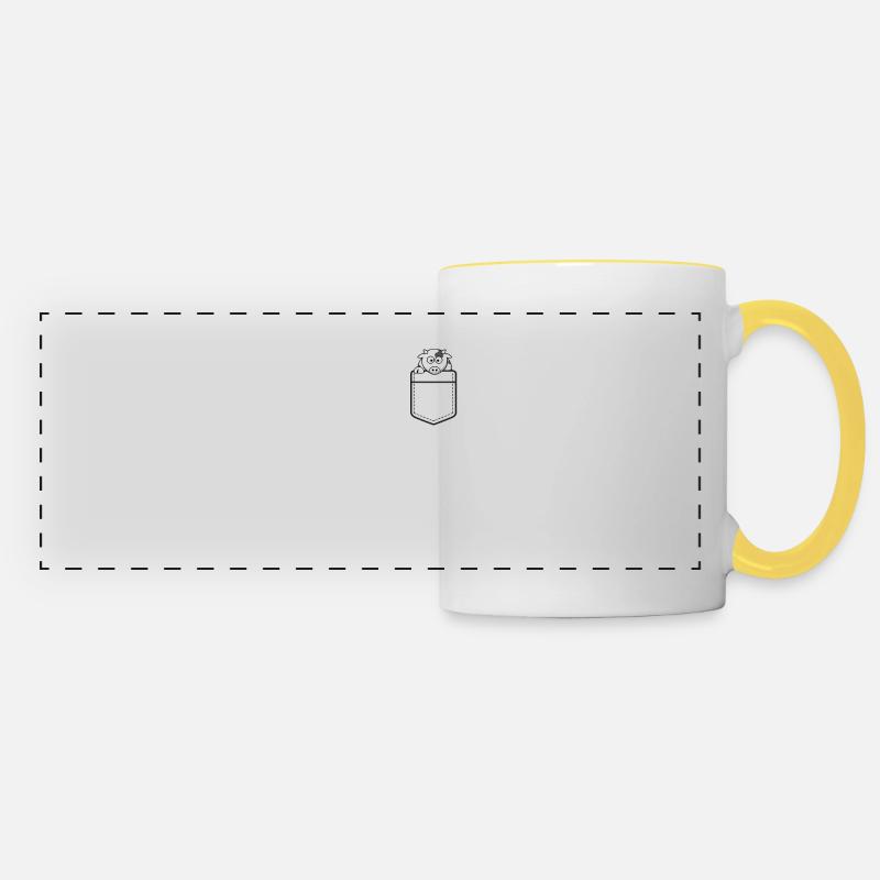 Kuh in der Hemdtasche Geschenk Kühe Melken - Panoramatasse - Weiß/Gelb