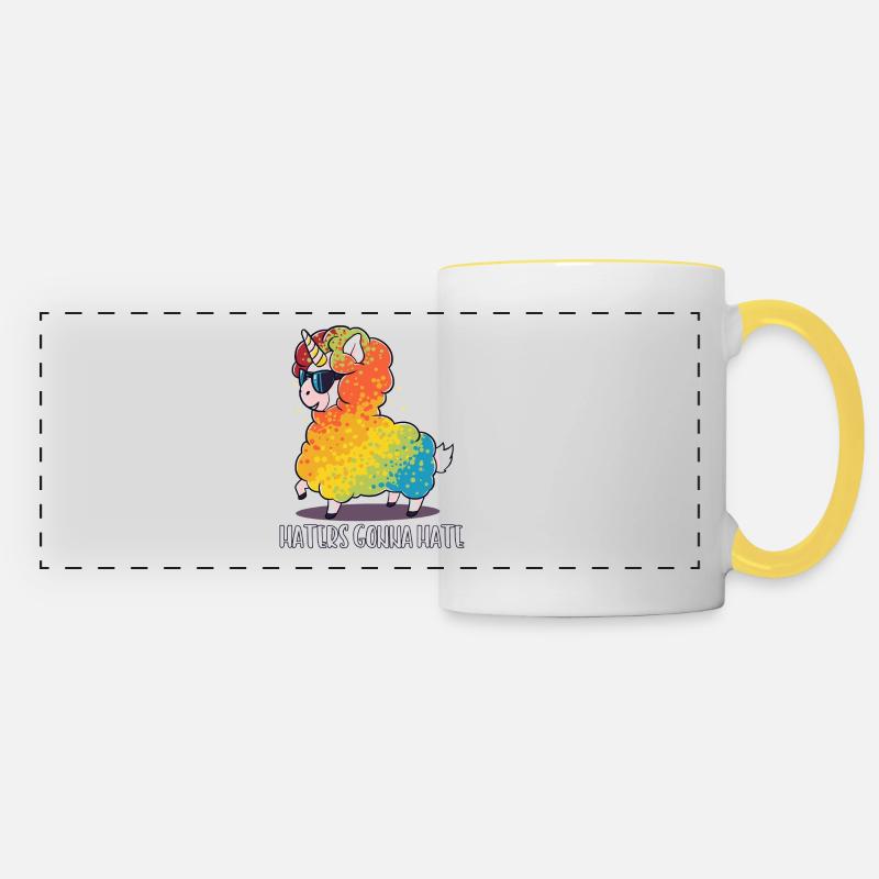 Lama Schaf Einhorn lustig Geschenk Geburtstag - Panoramatasse - Weiß/Gelb
