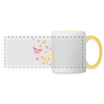 Papillons origami - Mug panoramique contrasté et blanc - blanc/jaune - Devant