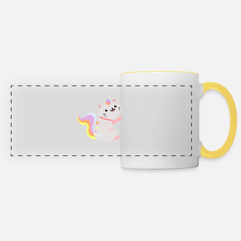 Sitting Caticorn - Funny Caticorn Cat - Panoramic Mug - white/yellow
