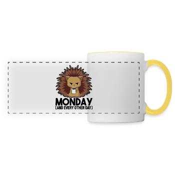 Montage, No fancy, work, hedgehog, gift, Nope - Panoramic Mug - white/yellow - Front