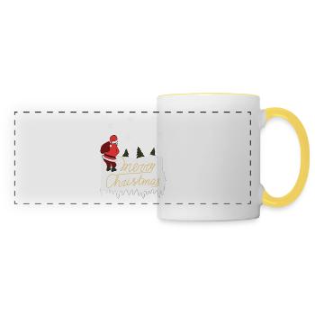 Joyeux noël, père noël, pipi, laid, christ - Mug panoramique contrasté et blanc - blanc/jaune - Devant