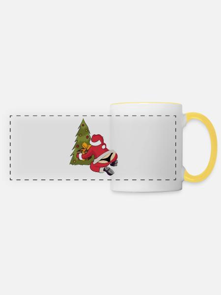 Weihnachtsmann String Weihnachsbaum Bescherung - Panoramatasse - Weiß/Gelb
