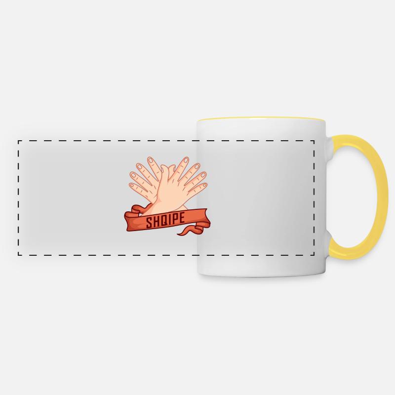 SHQIPE Albanian flag eagle hand sign - Panoramic Mug - white/yellow