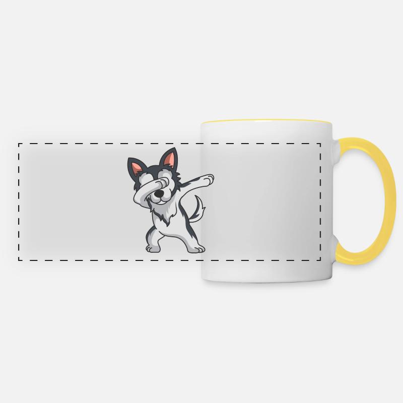Dabbing Husky Dab Tanzen Lustiger Hund Geschenk - Panoramatasse - Weiß/Gelb
