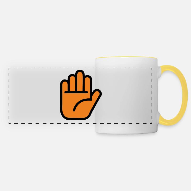 Main / Arrêt / Non. - Mug panoramique contrasté et blanc - blanc/jaune