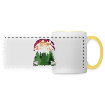 Sheep Goats Alpine Pasture Mountains Alps Holiday Tannen Alm - Panoramic Mug - white/yellow - Front