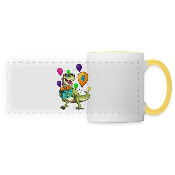 4 ans anniversaire dinosaure T-Rex garçon - Mug panoramique contrasté et blanc - blanc/jaune - Devant