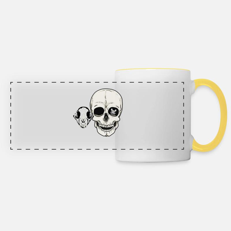 Halloween Bone Skull Cat Human Mouse - Panoramic Mug - white/yellow