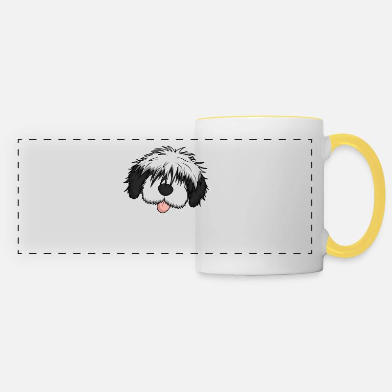 Bobtail-Poodle mère de chien de race mixte - Mug panoramique contrasté et blanc - blanc/jaune